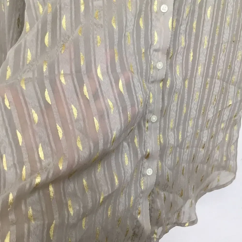 BANANA REPUBLIC Grey Gold Metallic Semi Sheer Button Down Dillon Shirt Sz S - Picture 5 of 9